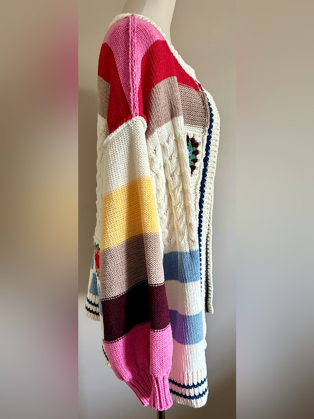 POL Striped, Multi-Coloured & Textured Knit Cardigan - Oversized. - Picture 9 of 11